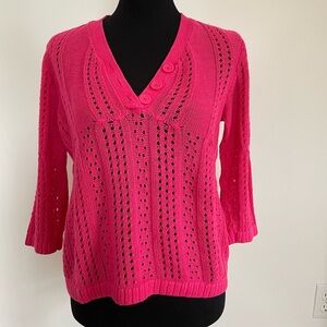 Christopher & Banks Pink V-Neck Sweater with Lace Knit